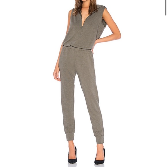Monrow Pants - Monrow Green V-Neck Jumpsuit with Tapered Legs